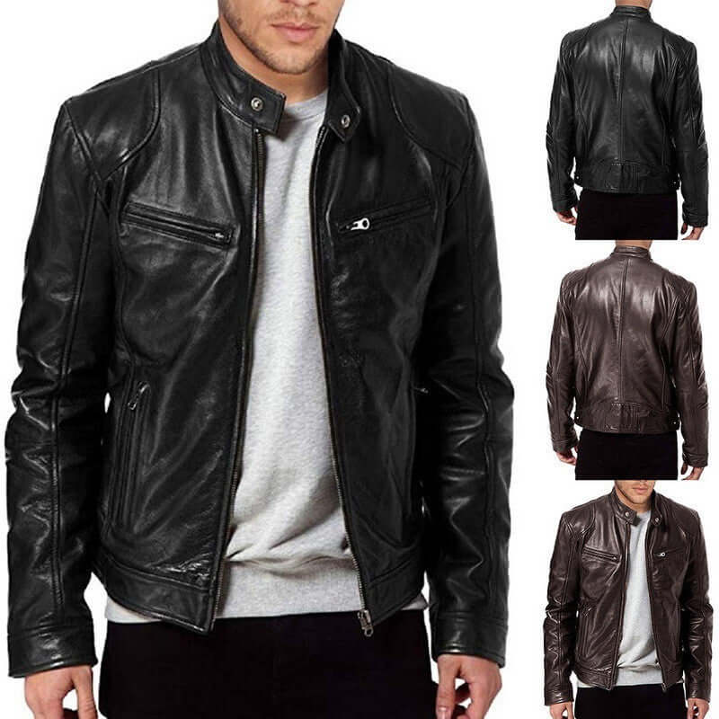 Men's Zip Cardigan Leather Jacket