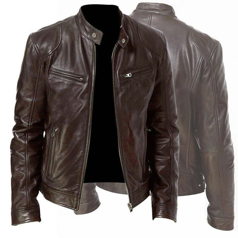 Men's Zip Cardigan Leather Jacket