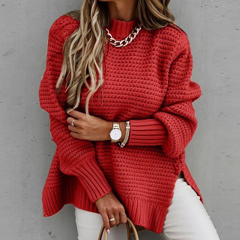 Solid color drawstring slit knit sweater