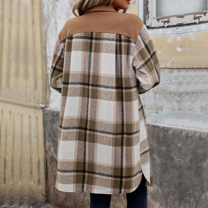 Brushed Plaid Long Coat