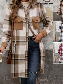 Brushed Plaid Long Coat