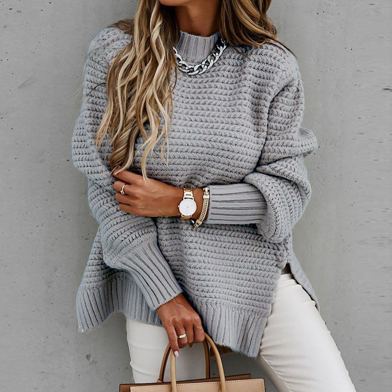 Solid color drawstring slit knit sweater