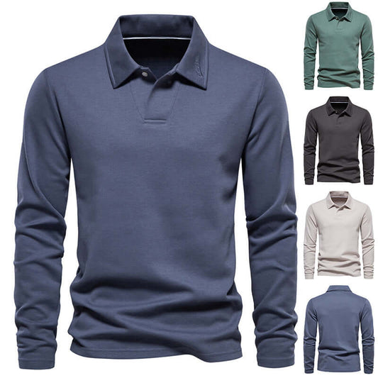 Fashion Lapel Long-sleeved Polo Shirt