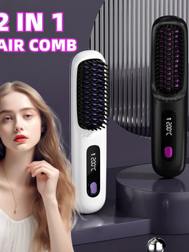 2 In 1 Straight Hair Comb Wireless Hair Straightener